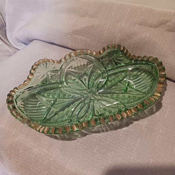 Vintage EAPG Green Glass Relish Dish - Picture 2 of 5